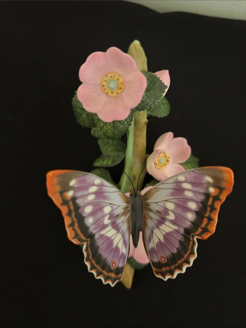 Lenox Purple Emperor and Pink Butterfly Figurine Dated 1991